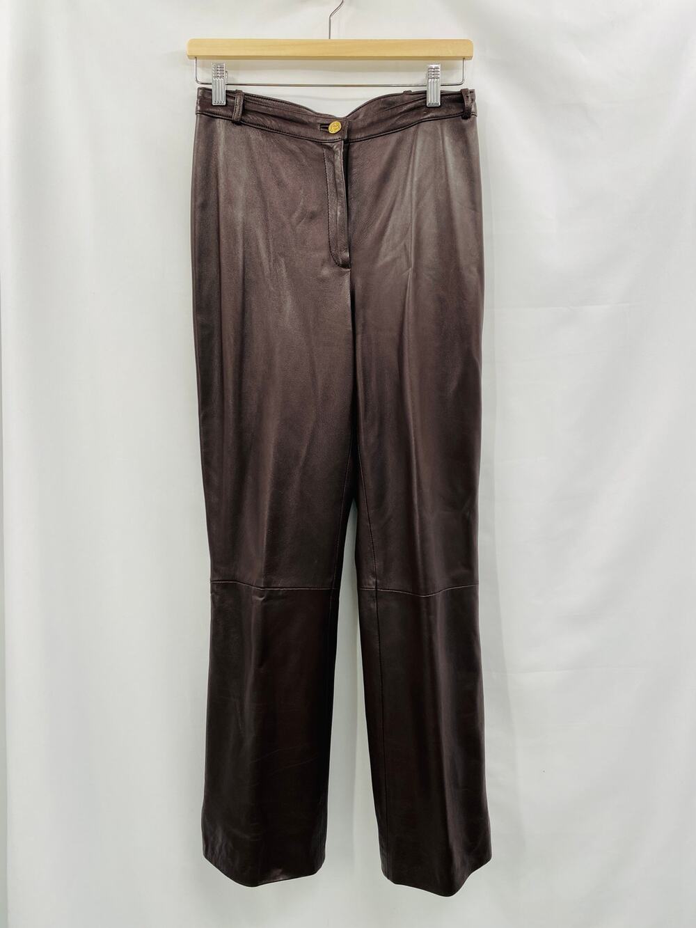 St. John 6 Brown Leather Zip ankle straight leg Pants